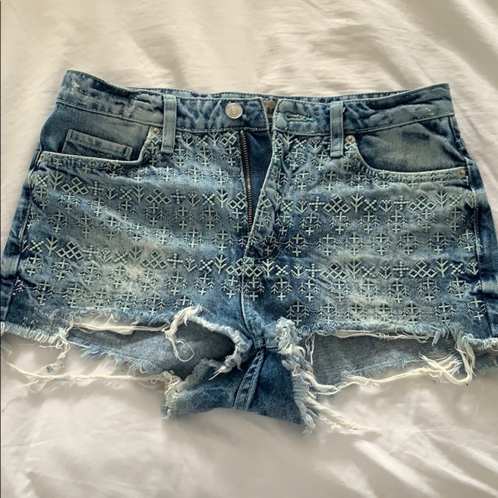 Top shop high waisted embroidered denim shorts